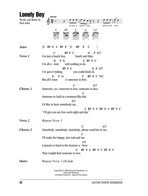 Lonely Boy - Paul Anka (Guitar Chords-Lyrics)