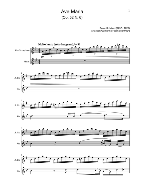 Ave Maria by F. Schubert – Arranged for A. Sax and Violin (Arr. Guilherme Facchetti) - Franz Schubert (Instrumental Duet)