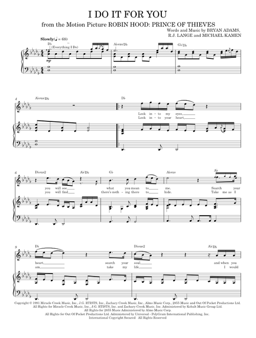 (Everything I Do) I Do It for You - Bryan Adams (Piano-Vocal-Guitar)