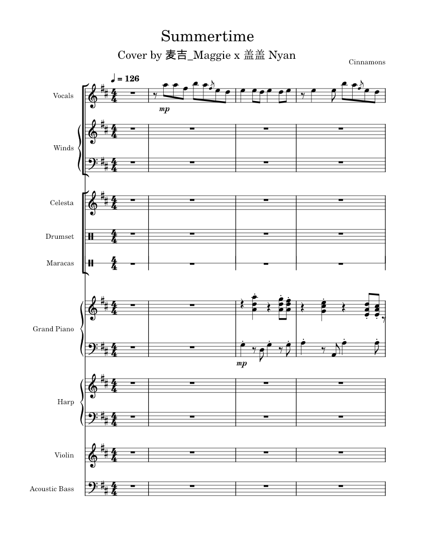 Summertime – Cinnamons x Evening Cinema Sheet Music for Piano