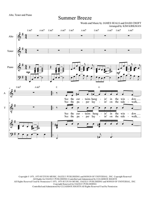 Summer Breeze (Arr. Kim Kirkman) - Seals & Crofts (Voice Duet and Piano)