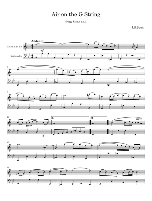 AIR (On the G String) - For Concert Band - J S Bach, G F Handel, W A Mozart