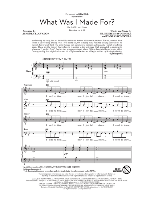 What Was I Made For? (from Barbie) (arr. Jennifer Lucy Cook) - Billie Eilish (Choral, SATB)