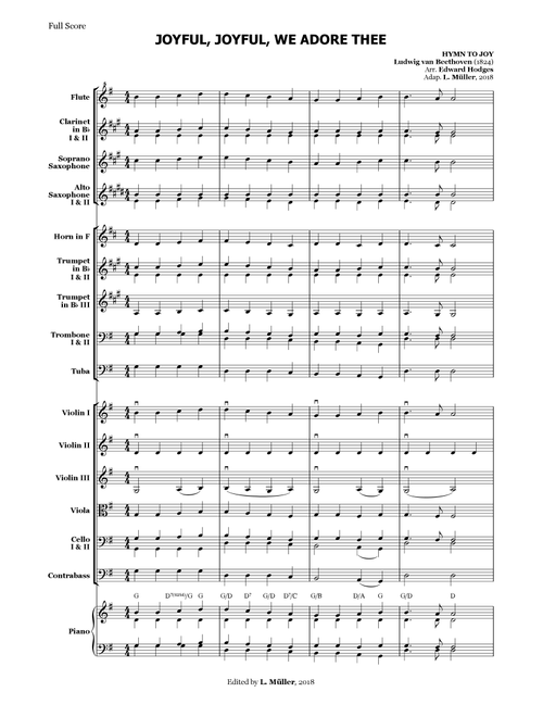 Joyful, Joyful, We Adore Thee - for Beginner Orchestra. (with chords) (Arr. Edward Hodges) - Ludwig Van Beethoven (Large Ensemble)