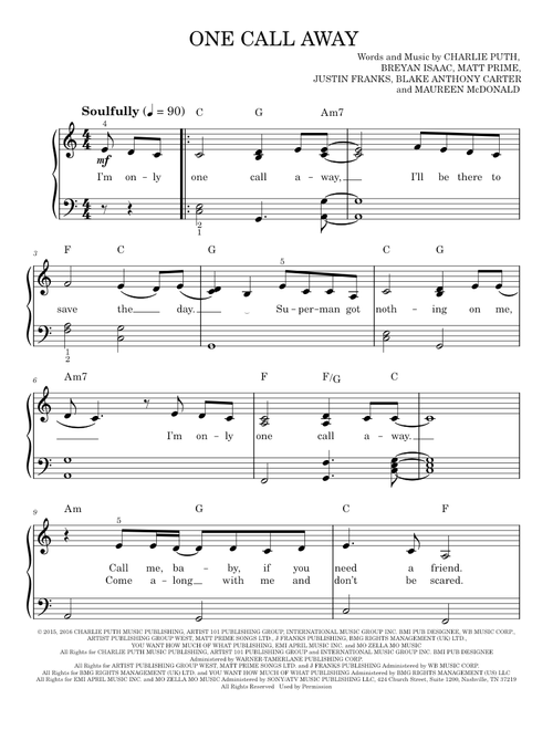 One Call Away - Charlie Puth (Easy Piano)