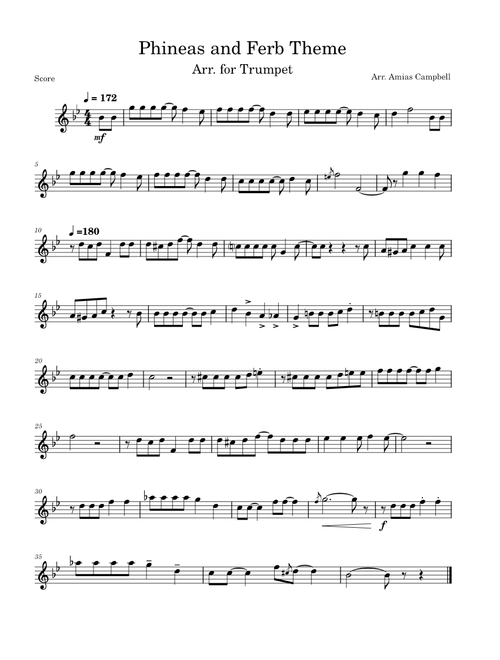 Phineas and Ferb Theme, Arr. for Trumpet