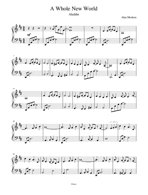A Whole New World - Aladdin (Easy Piano)