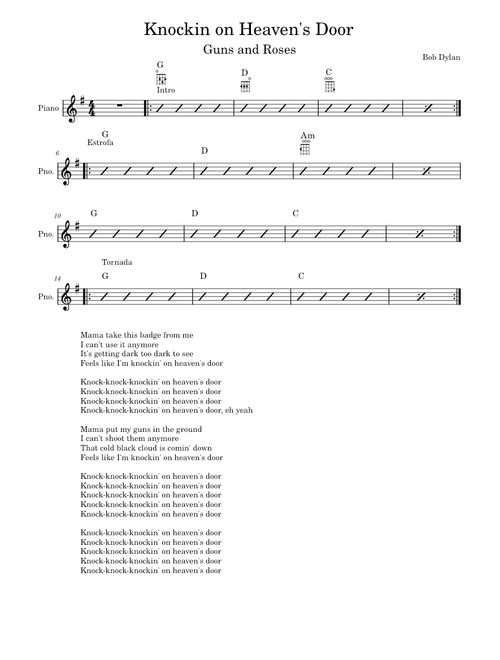 Knockin on Heaven's Door - Guns and Roses (guió ukelele) (en G)