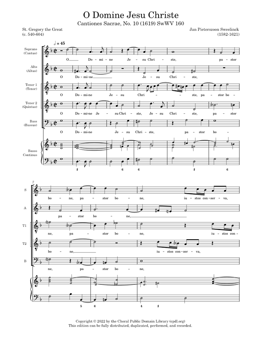 O Domine Jesu Christe SwWV 160 – Jan Pieterszoon Sweelinck Sheet