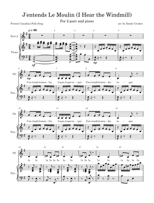 J'entends Le Moulin (I Hear the Windmill) –Emily Crocker-Part 2 with accompaniment