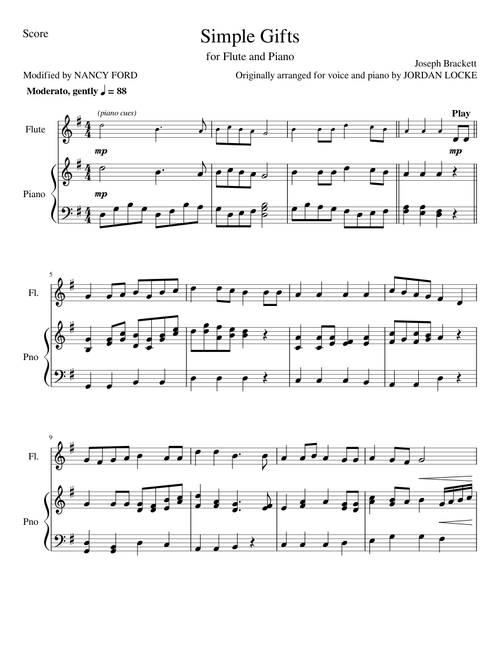 Simple Gifts – Joseph Brackett (Flute and Piano)