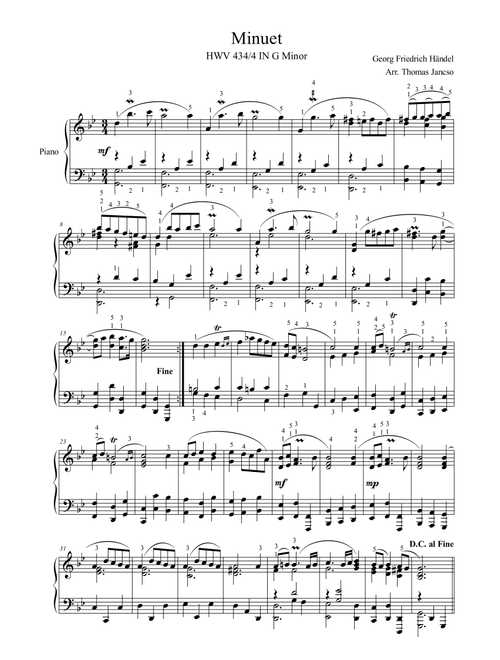 Handel Minuet in G Minor (Arr. Thomas Jancso) - Georg Friedrich Händel (Piano Solo)