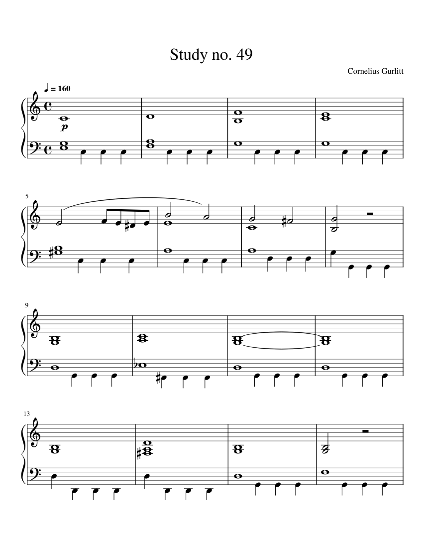 Study no 49 – Cornelius Gurlitt Sheet Music for Piano (Solo) easy ...