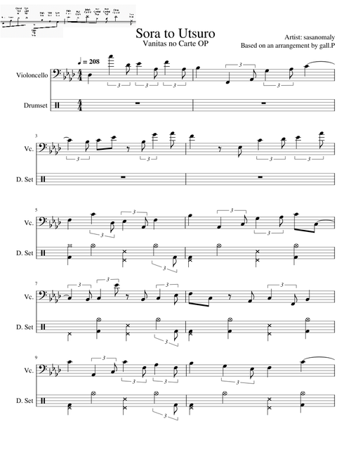 Sora to Utsuro (Vanitas no Carte OP) - Drum Tab