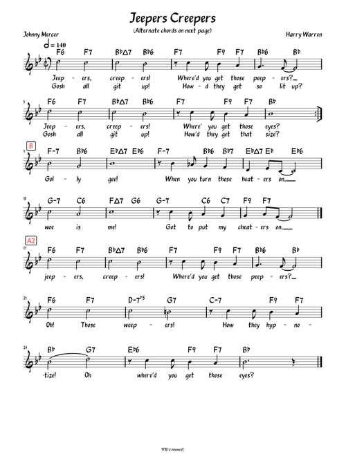Jeepers Creepers (Lead sheet with lyrics )