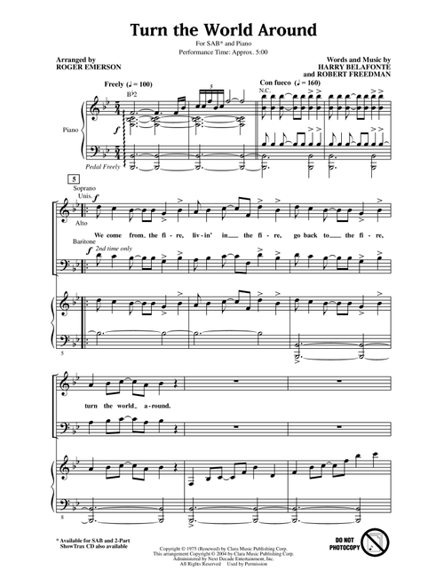 Turn The World Around (arr. Roger Emerson) - Harry Belafonte, Robert Freedman (Choral, SAB)