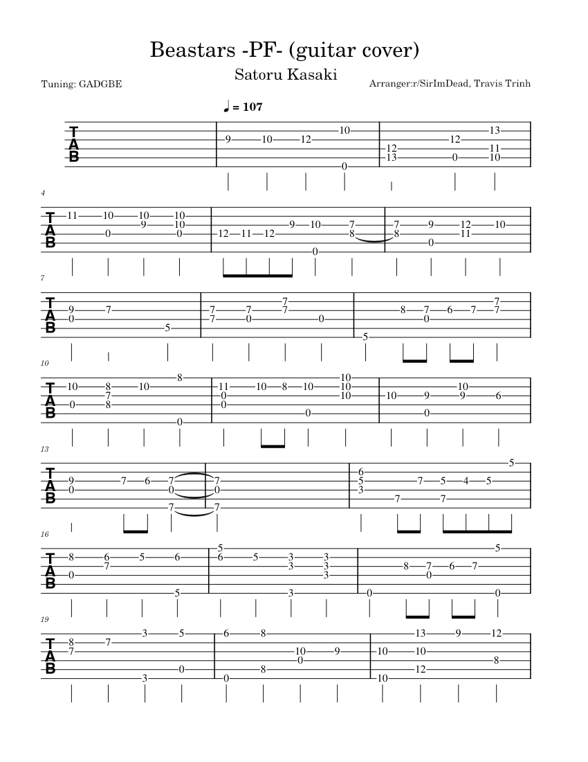 Beastars-pf-solo – Satoru Kosaki Guitar Tab Sheet music for Beastars-pf-solo – Satoru Kosaki Guitar Tab Sheet music for