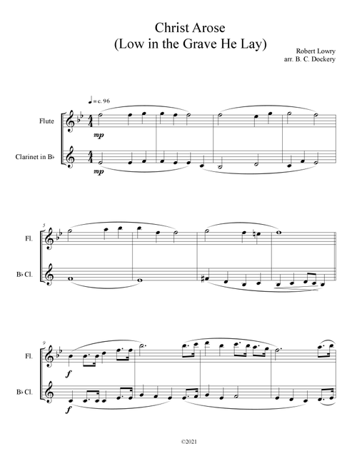 Christ Arose (Low in the Grave He Lay) for Flute and Clarinet Duet (Arr. B. C. Dockery) - Robert Lowry (Instrumental Duet)