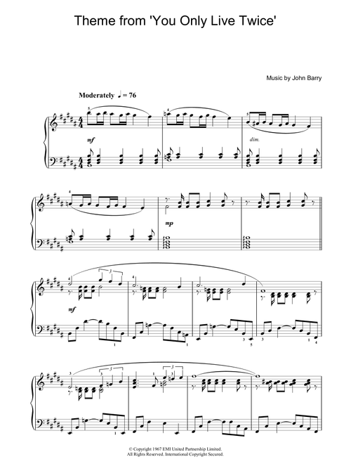 You Only Live Twice - John Barry, Nancy Sinatra (Piano Solo)