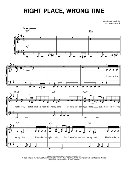 Right Place, Wrong Time - Dr John (Very Easy Piano)