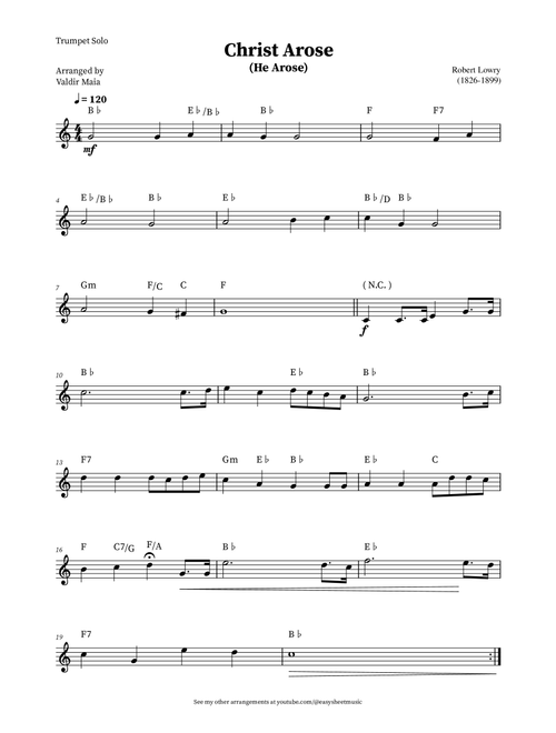 Christ Arose (He Arose) -  Trumpet Solo (with chords) (Arr. Valdir Maia) - Robert Lowry (Trumpet Solo)