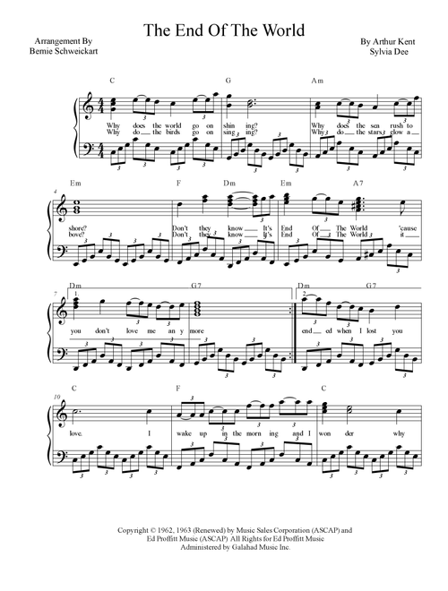 The End Of The World (Arr. Bernie Schweickart) - Skeeter Davis (Piano-Vocal-Guitar (Piano Accompaniment))