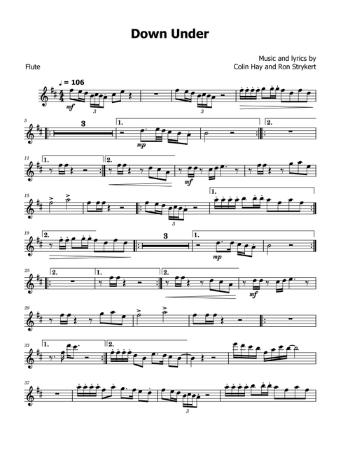 Down Under (Arr. David Lartey) - Men At Work (Flute Solo)
