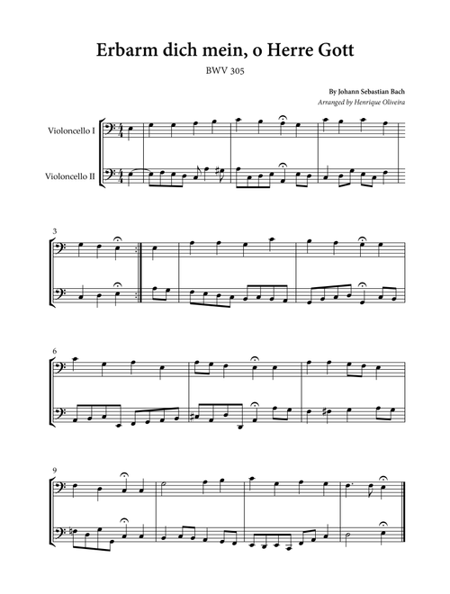Erbarm dich mein, o Herre Gott (Cello Duet) - Johann S. Bach (Arr. Henrique Oliveira) - Johann S Bach (Cello Duet)