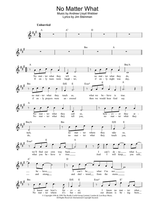 No Matter What - Boyzone (Lead Sheet - Fake Book)