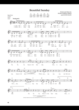 Play Official version of Beautiful sunday Sheet Music by Daniel Boone ...