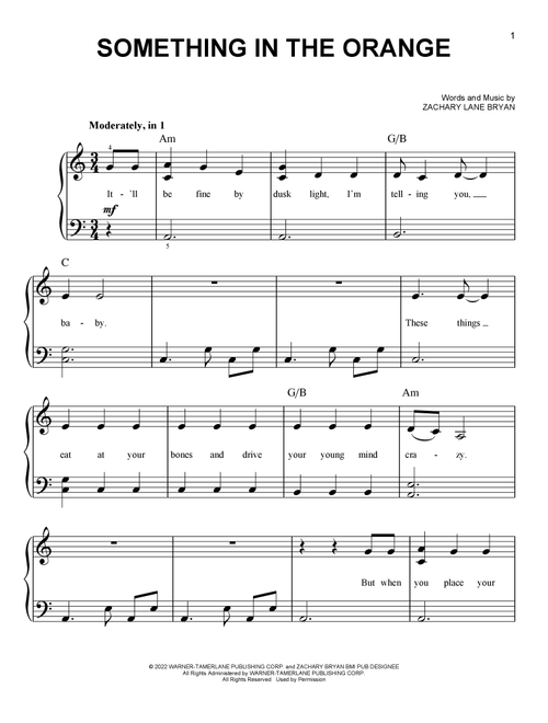 Something In The Orange - Zach Bryan (Easy Piano)