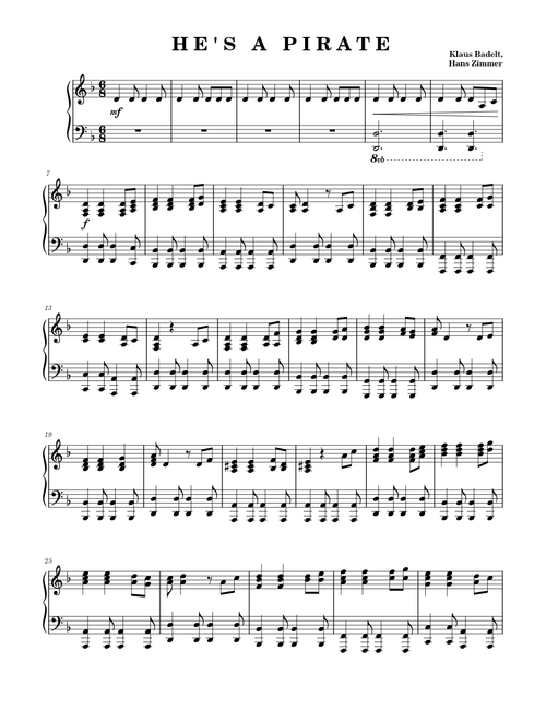 He's a Pirate sheet music arranged by onnikoivisto for Solo