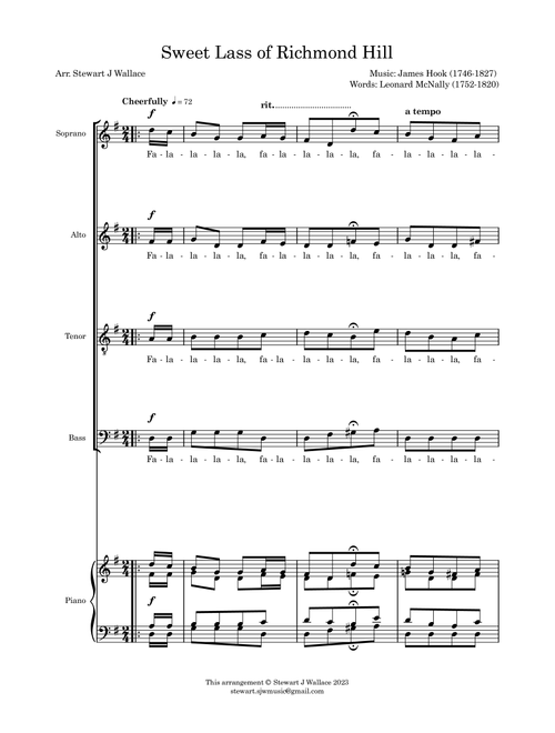 Sweet Lass of Richmond Hill - SATB and piano score (Arr. Stewart J Wallace) (Choral, SATB)