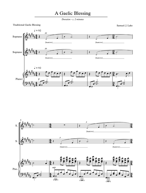 A Gaelic Blessing - Samuel J. Lake (Choral, SSA)