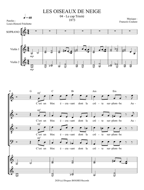 LES OISEAUX DE NEIGE - Le Cap Trinité (Arr. Disques BOGHEI Records) - Francois Couture (Choral, SATB)