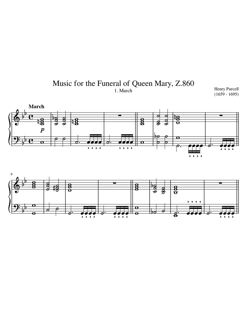 al exilio Conquistador Fuera 1659 - 1695) Henry Purcell - Music for the Funeral of Queen Mary, Z.860 1.  March Sheet music for Piano (Solo) | Musescore.com