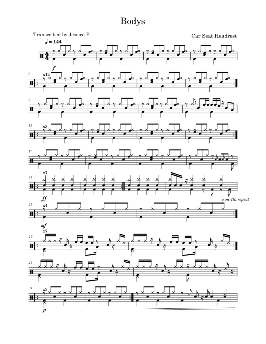 Bodys Car Seat Headrest Sheet music for Drum group (Solo)