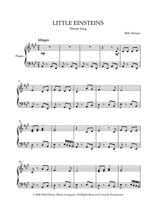 The Little Einstein Theme Song (Arr. Cadenza Editions) - Billy Strauss (Piano Solo)