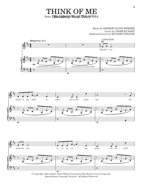 Think Of Me (from Phantom Of The Opera) (Trio) - Andrew Lloyd Webber, Charles Hart, Richard Stilgoe (Piano Vocal)