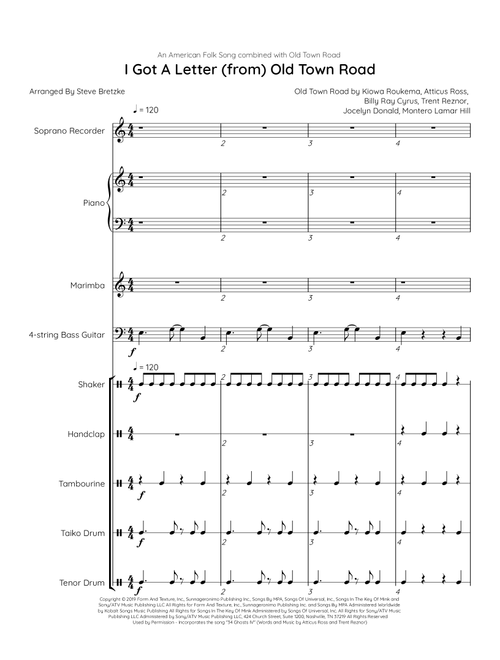 Old Town Road (Remix) (Arr. Steve Bretzke) - Lil Nas X feat Billy Ray Cyrus (Instrumental Solo (with Piano Accompaniment))