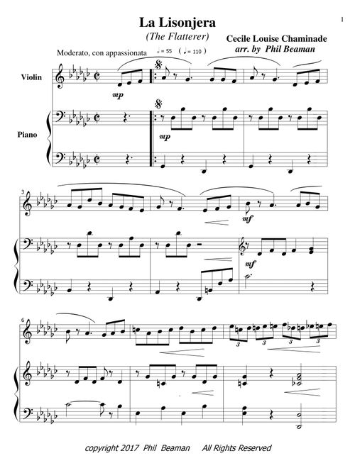 La Lisonjera - Violin-Piano (Arr. Phil Beaman) - Cecile Louise Chaminade (Violin and Piano)