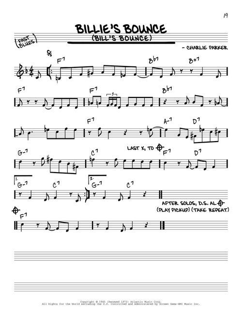 Billie's Bounce (Bill's Bounce) - Charlie Parker (Real Book - Melody-Chords)