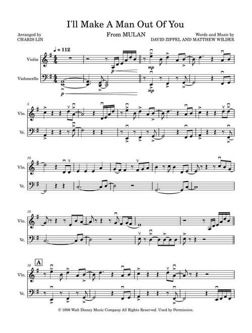 I'll Make A Man Out Of You (Arr. Charis Lin) - David Zippel, Matthew Wilder (Instrumental Duet)