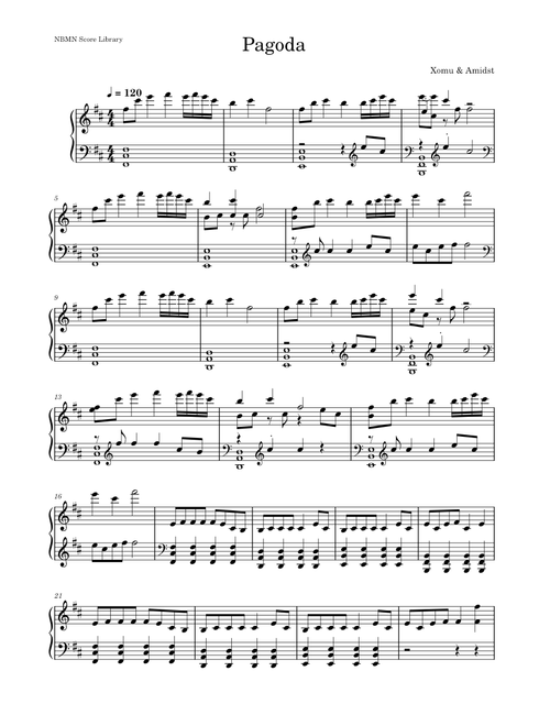 Nunimohu Studio NBMN Score Library_Xomu & Amidst - Pagoda Piano Score KS-D-Major120BPM