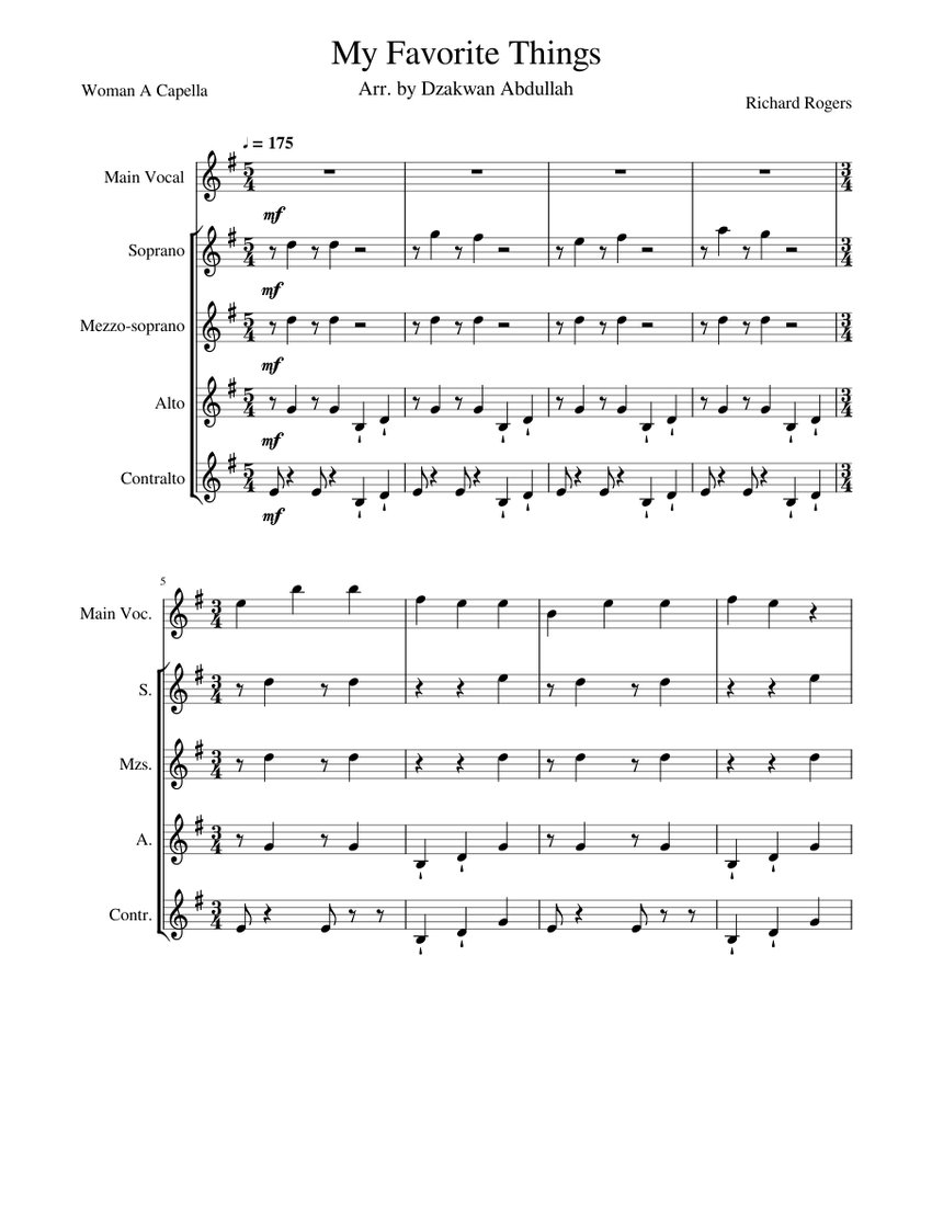 My Favorite Things (Arr. by Dzakwan Abdullah) Sheet Music for