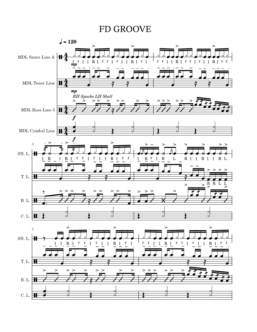 FD Groove - Drumline Cadence Sheet music for Snare drum, Crash, Tenor ...