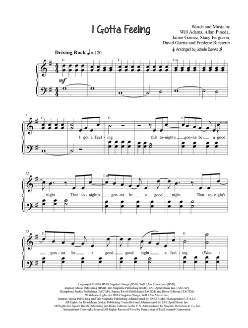 I Gotta Feeling (Arr. Janelle Davies) - The Black Eyed Peas (Piano Vocal)