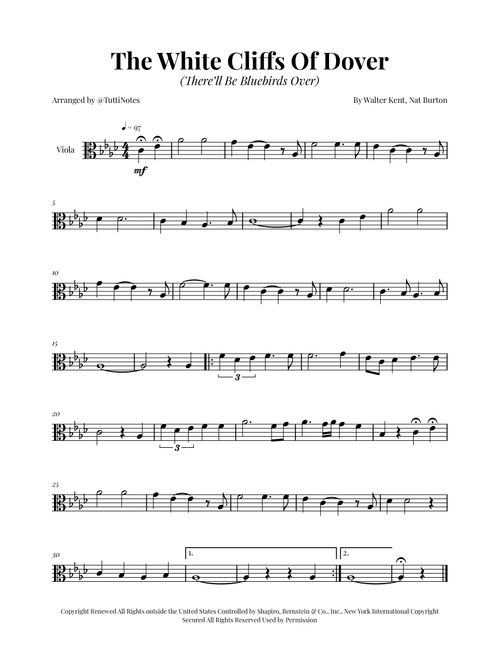 (There'll Be Bluebirds Over) The White Cliffs Of Dover (Arr. Glauco Fernandes) - Various (Viola Solo)