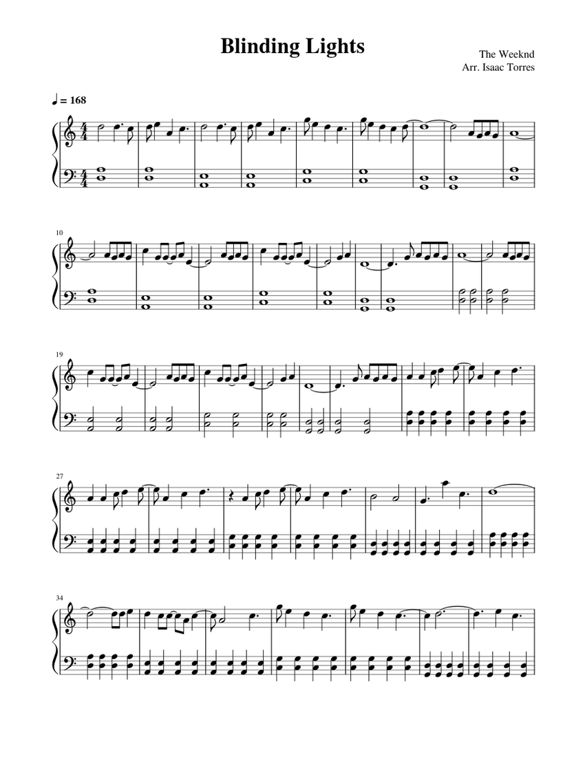 Blinding Lights The Weeknd Sheet Music For Piano Solo Easy