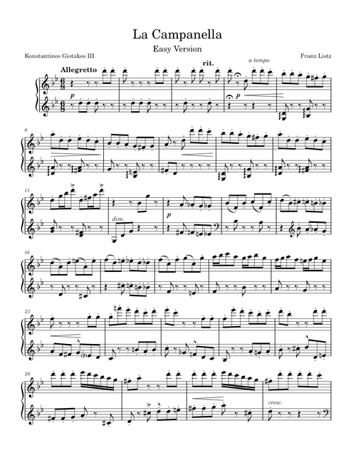 La Campanella – Franz Lizst La Campanella – Easy Version